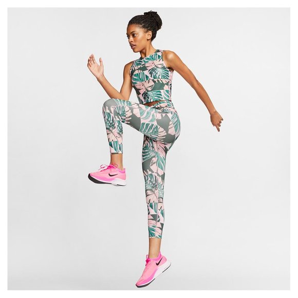 NIKE Fast Crop Running Tights, Pink and Green Botanical Print, S - Picture 3 of 13